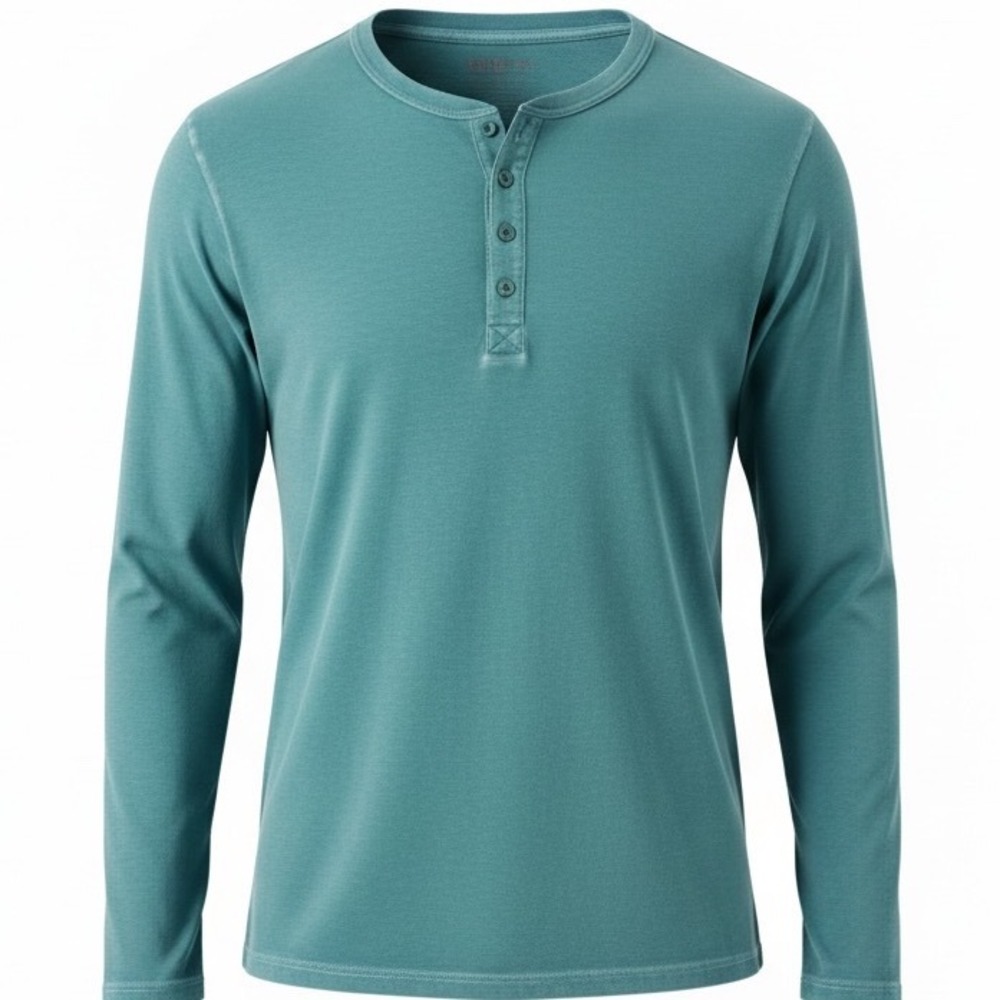 Apparel by Homerun‎ Mens Long Sleeve Henley Shirt Teal Blue Logo Size Medium